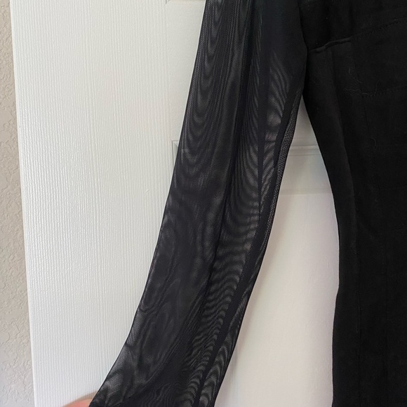 Tadashi Black MIDI Bodycon Dress with Sheer Elbow Sleeves, Petite Medium - Picture 2 of 5